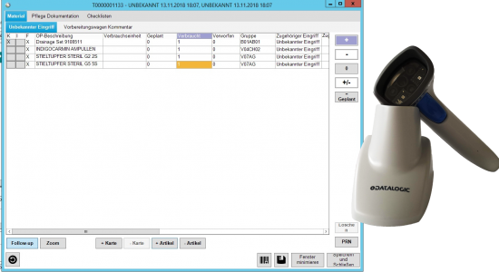 Material und Barcodescanner